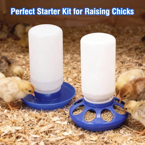 Chick Feeder and Waterer Set No Waste Automatic Chicken Feeder and 1L Waterer for Baby Chicks, Ducks, and Quail – Brooder Starter Kit (Blue) - color: Blue
