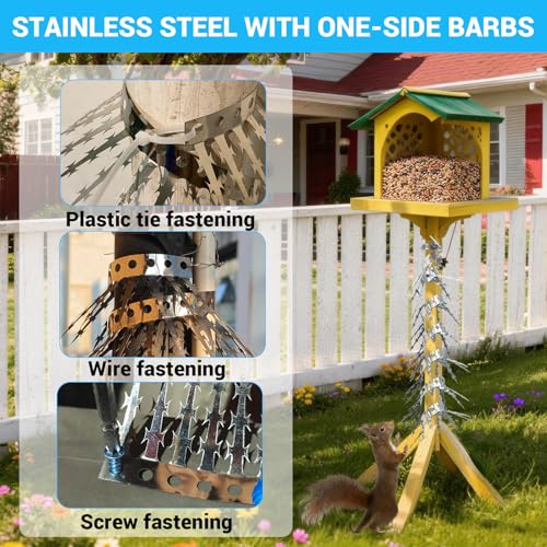 80 Inch Bird Spikes Squirrel Proof Baffle for Bird Feeder Pole, Outdoor Anti Climb Spikes for Fence, Tree, Wall, Roof, Drainpipes, Deterrent Squirrel, Pigeon, Raccoon, Cat, Stainless Steel Barb Spikes - size: 80 inches