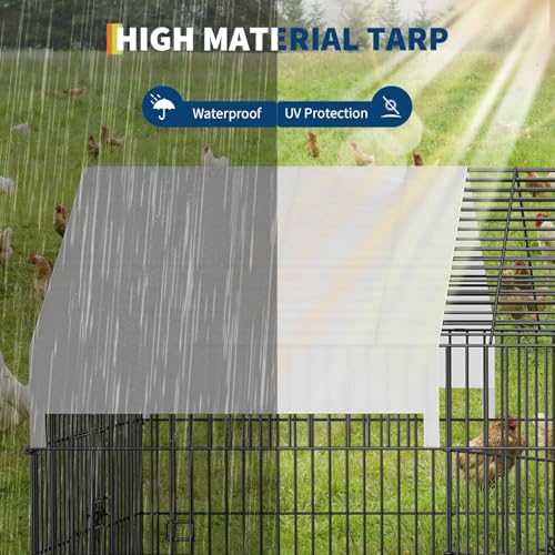 GarveeHome Large Metal Chicken Coop,86" L x 40" W Portable Chicken Run with Waterproof Cover, Chicken Coop Run, Outdoor Backyard Farm Poultry Fence Pet Playpen for Rabbit, Duck, Chinchillas (White) - color: White
