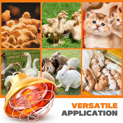 Chicken Heat Lamp 350W,Chicken Coop Heater with Carbon Fiber Bulb,Winter Hanging Heat Lamp for Chickens Brooder,Two-Temperature Adjustable (175/350W) for Puppy,Kitten and Poultry