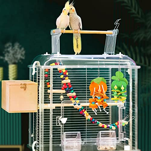 JSLZF Bird Chewing Toy for Parrot Cockatiel Conure Wood Block Cage Hanging Foraging Budgie Bite Toy for Parakeet Small (4PCS Fruit Shape)
