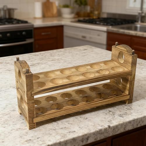 Egg Holder Countertop - Wooden Fresh Eggs Storage for Counter - Pine Wood Egg Organizer Tray Racks - size: 2A