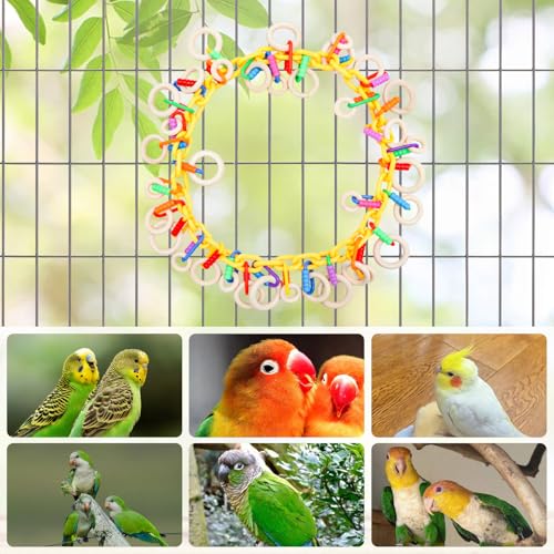 Interactive Wearable Bird Toy – Chewable Wooden Ring Necklace for Parakeets & Small Birds | Cage or Shoulder-Mounted Bonding Toy