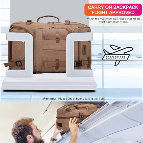 WITZMAN Travel Backpack for Men 40L Large Carry-on Airline Approved | Canvas 3 in 1 Duffle Luggage Bag Fits 16“ Laptop, Shoe Compartment, For Weekend Getaway, Overnight Trip - color: Brown