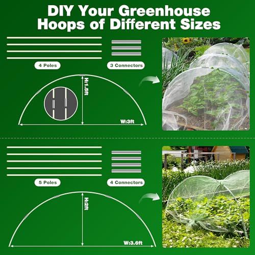Garden Mesh Netting Kit, 2 Packs 10x33FT Netting, 100 Hoops 80 Connectors 72 Clips 1 Pair Gloves, Protection for Plant Vegetable Fruits Flowers Greenhouse