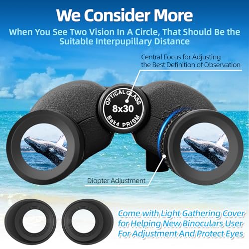 8x30 Binoculars for Adults, High Power Compact Binocular for Travel Hiking Concert Ship Cruise Hunting Bird Watching, Black Waterproof Binocular for Kid - color: Black, size: W/T Accessories