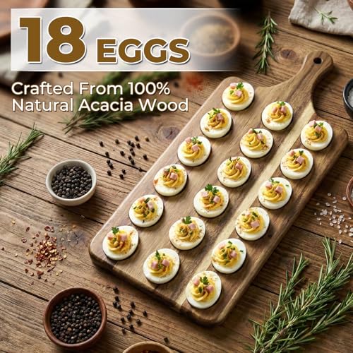 Wooden Deviled Egg Platter, Reversible 18-Hole Charcuterie Board Tray | Charcuterie serving board, food safe egg holder, perfect for kitchen countertop, parties, holiday gatherings, holds 18 eggs. - size: 18 holes