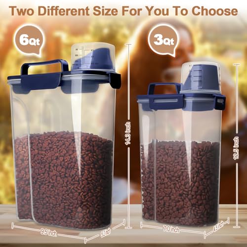 TIOVERY Dog Food Storage Container, 5-7 Lbs Airtight Pet Food Container, Cat food Container Dispenser with Portable Handle, Pouring Spout and a Collapsible bowl for Dogs Cats Navy Blue/6Qt - color: Blue 6Qt