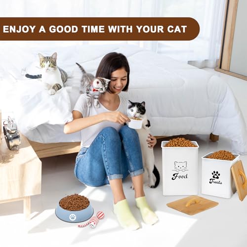 Cat Food Storage Container with Scoop, 2PCS Cat Food Storage Container with Lids Airtight, Cat Treat Jars for Kitchen Counter-7+3Lbs, Cat Cookie Jar for Storage, White - color: White