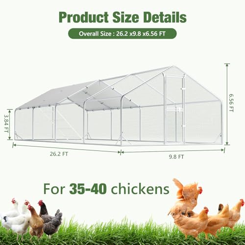 Sannwsg Large Metal Chicken Coop with Run, Walk in Chicken Pen with Waterproof Cover, Secure Lock, Heavy Duty Poultry Cage with Feeding Door for Outdoor Farm Use