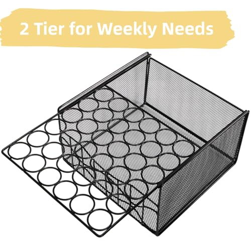 WRINGKIT Large Egg Basket for Gathering, Holds 36 + 100 Eggs | 2 Tier Fresh Egg Collecting Holder with Slide Tray, Metal Wire Farm Eggs Storage Rack for Counter, Easter Egg, Fruit, Veggie