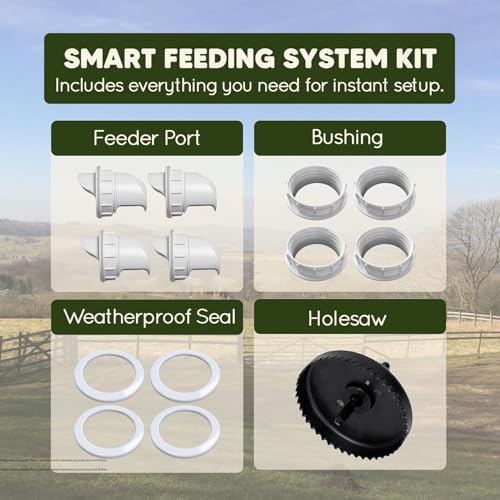 DIY Port PVC Gravity Fed Chicken Feeder 4 Ports and Hole Saw | Use for Buckets, Barrels, Bins, Troughs | Rain Proof, Weather Resistant, No Waste Chicken Feeders | As Seen on Shark Tank, Gravity Fed Chicken Feeder, for Buckets, Barrels, Bins & Troughs, Pou