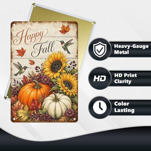 Happy Fall Hummingbird Sunflower Pumpkin Tin Sign Vintage Autumn Wall Decor for Kitchen Dining Room Living Room Porch Entryway and Farmhouse Home Decor 12 * 8In - color: Vintage Thanksgiving Tin Sign 15, size: 20X30cm(12*8in)