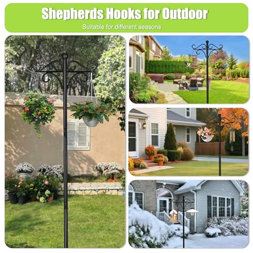 TORASO Double Shepherds Hooks for Outdoor,76.2" High Bird Feeder Pole,Black | Hummingbird Feeder Stand, Suitable for Wedding/Hanging Garden/Flower Basket/Lantern/Bird Nests - color: Black
