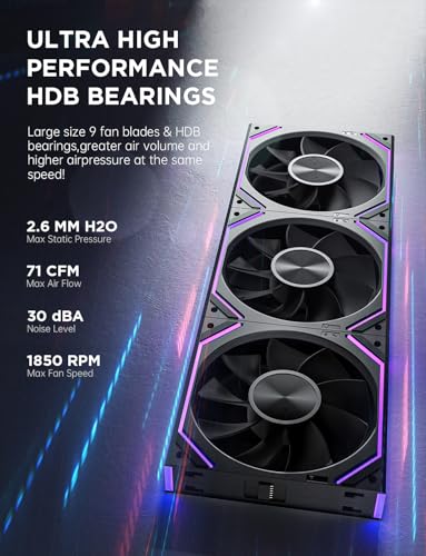 Asiahorse Dawn 120mm Case Fan, ARGB PWM 1850RPM/71CFM Airflow, Forward & Reverse Blade Design, Low Noise, Precision HDB Bearings High Performance UNI PC Fan Modular Daisy Chain - color: Black, size: 1-pack-Reverse blade