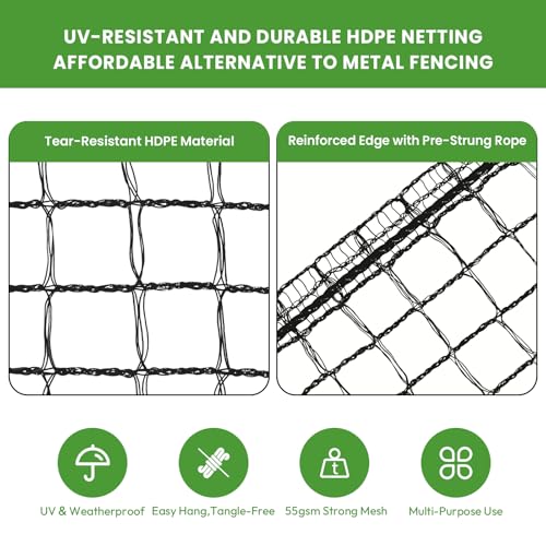Deer Fence Netting 4ft x 75ft, Heavy Duty Plastic Mesh Deer Netting with Pre-Strung Reinforced Edge, Reusable Temporary Garden Fence, Animal Barrier for Yard, Poultry & Pets, Protect Plants & Crops - size: 4ft X 75ft