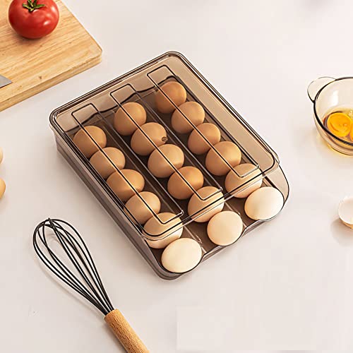 Stackable Acrylic Gravity Egg Tray Holder for Fridge - Food-Safe PET Refrigerator Storage Bin for Eggs (Brown, Single Tray)