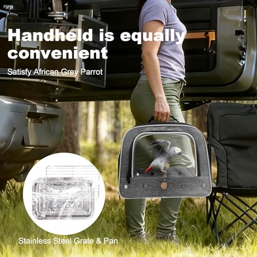 Large Bird Carrier Cage, Portable Travel Carrier Bag with Standing Perches Metal Tray and Grate (Grey, Large Carrier) - color: Grey