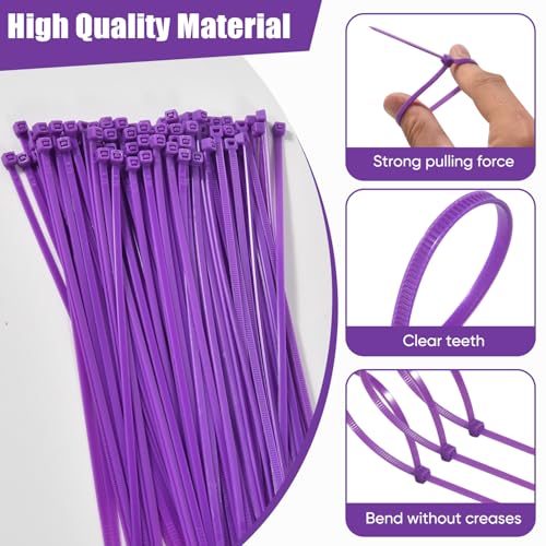 Zip Ties, 500pcs Purple Zip Ties 8 Inch, Plastic Ties Small Zipties Cable Tie Wraps, Multi-Purpose Cable Management Ties, Self-Locking Ziptie for Office and Home(Can bear 30lb) - color: Purple, size: 8" (500 Pack)