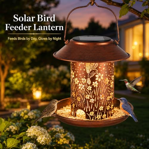 Hummingbird Bird Feeders for Outdoors Solar Lanterns Outdoor Waterproof | Garden Decor Birthdays for Women Mom Metal Hanging Solar Decoration Outside for Yard, Patio - size: Flower Hummingbird-1 Pack