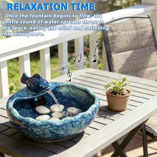 Ceramic Solar Bird Bath Fountain with Battery Backup,Solar Fountain Outdoor | Birdbath Fountain ,Solar Water Fountain for Garden, Patio & Yard Decor,Working at Night for at Least 6 Hours (Koi Fish).
