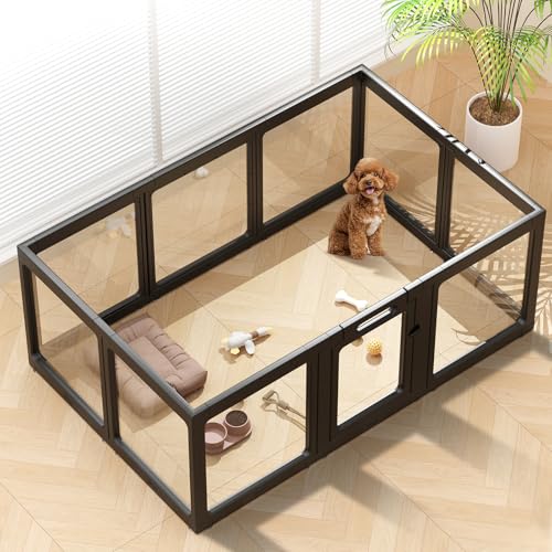 Clear Acrylic Dog Playpen Indoor, Puppy Cat Small Pet Play Pen, Pet Cat Playpen for Rabbits, Dog Fence Crate Kennel Whelping Cage (24", Black, 10 Panel) - color: Black, size: 24"H