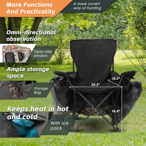 Hunting Chair Blind, 1/2 Man See Through Ground Blind, Camo Tent | Built-in Chair, Portable Blind, One-Way See Through, 1/2 Person, Camouflage, With Carrying Bag, Hunting Blind, Hunting Gear - style: 1 Person