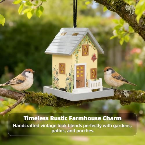 MEWANG Outdoor Hanging Bird Feeder, Decorative Wooden Bird House Without Camera for Hummingbirds, Cardinals & Bluebirds (Light Yellow) - color: Light Yellow