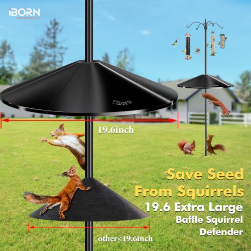 iBorn Squirrel Baffle for Bird Feeder Pole, 19.6” Oversized Baffle, Squirrel Defender, Bird Feeder for Outdoors Protector, Polycarbonate(PC), Pack of 2, Black - color: 19.6Inch, Black, Chew-Proof PC, Pack Of 2