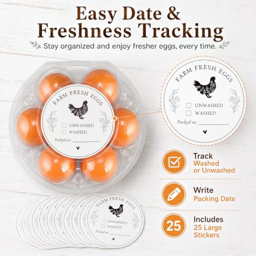 Zhehao 25 Pack Round Egg Cartons with Date Stickers Clear Plastic Half Dozen Egg Cartons Bulk Reusable Holders Fresh Eggs Storage for Family Pasture Farm Markets Display