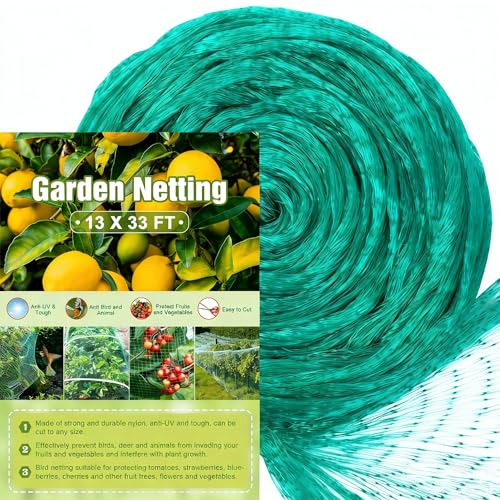 Unves Garden Netting, 13 x 33 FT Heavy Duty Bird Net, Green | Fruit Tree Net Covers for Seedlings Plants, Vegetables Protection - color: Green, size: 13 x 33 Ft