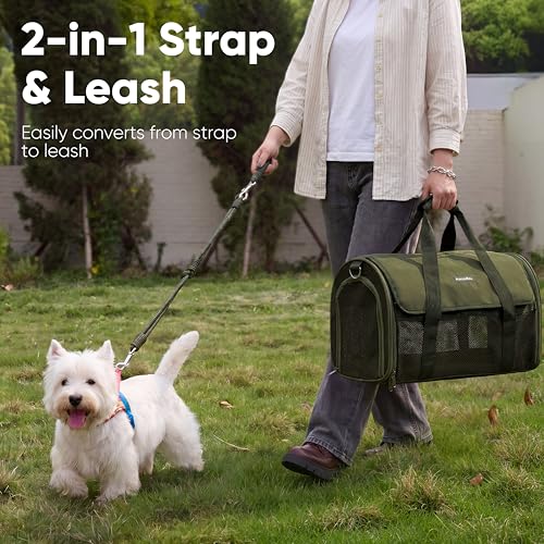 FUKUMARU Cat Carrier Soft, Ultra Lightweight Airline Approved Dog Carrier | Kitten Carrier with Anti-Scratch Mesh, Breathable Small Dog Carrier Bag, Collapsible Pet Carrier for Cats Under 15 lb, Green - color: Green
