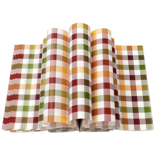 JarThenaAMCS 150Pcs Fall Wax Paper Autumn Buffalo Plaid Deli Paper Colorful Checkered Sandwich Wrap Tissue Waterproof Oil-Proof Picnic Liners for Thanksgiving Party Kitchen Supplies - color: Fall Plaid