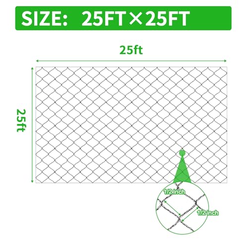 25x25 FT Bird Netting, 1/2" Mesh, Heavy Duty Garden Netting | Strong Woven Netting for Garden Protection, Plants, Fruit Trees, Blueberry Bushes, Vegetables, Chicken Coops & Porches - size: 25x25FT-1/2inch