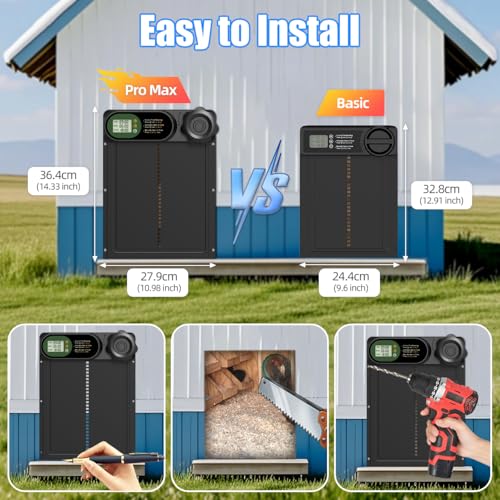 Automatic Chicken Coop Door Battery Powered, LCD Display Large Aluminum Auto Chicken Coop Opener with Anti-Pinch Sensor, Smart Timer & Waterproof for Hens, Ducks, Geese Poultry