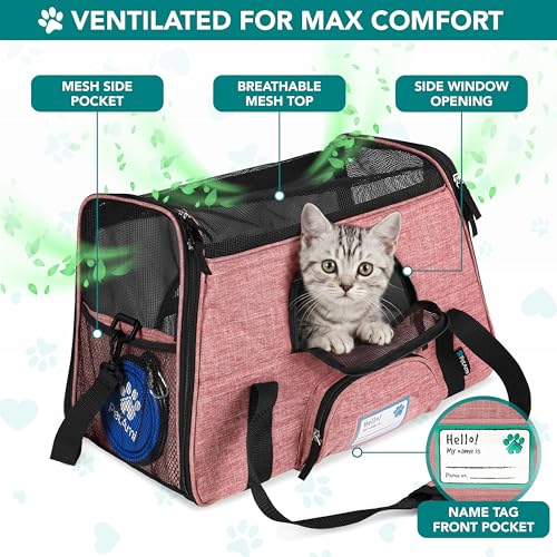 PetAmi Airline Approved Pet Carrier Cat Small Dogs, Large Heather White Red | Soft Sided TSA Travel Bag, Sherpa Bed, Breathable Mesh Ventilation, Collapsible Bowl, Fits Under Seat, Up to 18 lbs - color: Light Red, size: Large - 19.5"L x 10.2"W x 12"H