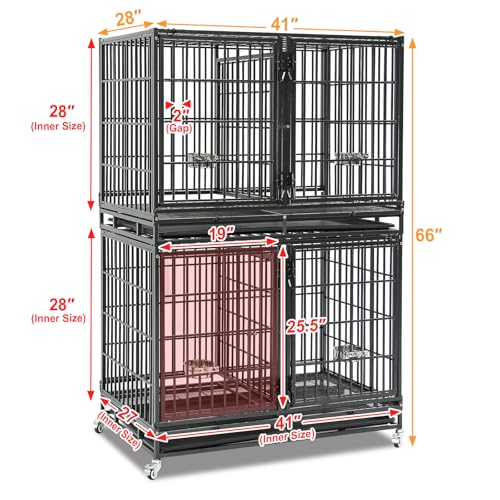 Homey Pet Taller 43" Two Tiers Dog Crate Cage Kennel with Divider, 6 Pack | Commercial Modular Dog Kennel with Dual Front Doors, Divider, Auto Locks, Removable Tray, Bowls for Small and Medium Dogs - size: 43"L - 2 Tiers - 6 Pack