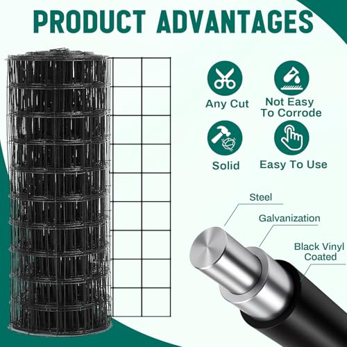 Gisafai 16 Gauge Galvanized Welded Wire Fence 3 ft x 50 ft PVC Coated Hardware Cloth, 2.36" x 2.36" Mesh, Heavy Duty Garden Fencing Roll for Yard Chicken Dog, Deer Cattle & Animal Protection(Black) - color: Black, size: 3 ft X 50 ft