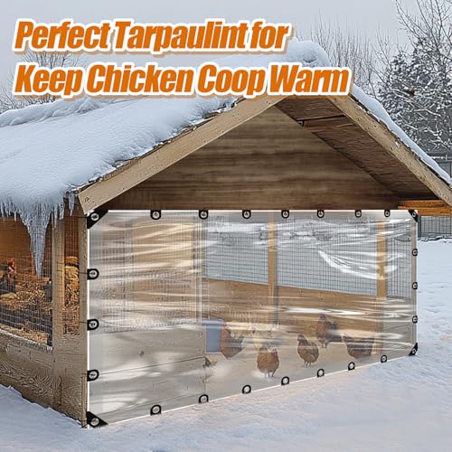 6.6x13ft Anti-Tear Clear Tarp Waterproof - 2pcs Windproof Poly Tarpaulin, Heavy Duty Transparent Enclosure with Grommets for Covering Chicken Coops Greenhouse Garden Plants - size: 6.6x13ft