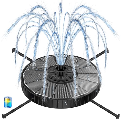 Yzert Solar Fountain with 2000mah Battery, 3-Level Adjustable Water Height, Rotating Rods, Works in Shadow, 7 Nozzles, 2026 3.5W Glass Outdoor Fountain Pump for Bird Bath, Garden, Pond, Flower Pot - color: Black
