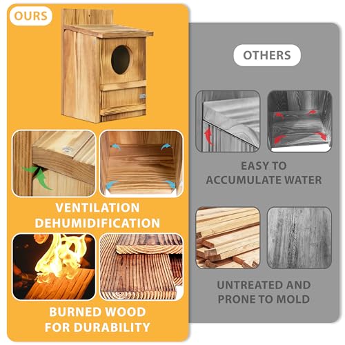 Barred Owl House, 9" x 14.5" Large Owl Bird Box Handmade, Brown | Wooden Circular Opening for Outside with Mounting Screws and A Bag of Wood Shavings, Easy Assembly Required, Easy to Clean - color: brown, size: 9" x 14.5"