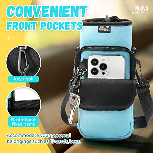 Nuovoware Water Bottle Carrier Bag, 25oz/32oz, Dusty Blue | Adjustable Shoulder Hand Strap, 2 Pocket, Neoprene Sleeve, For Hiking Travelling Camping - color: Dusty Blue, size: 25-32 Ounces - Standard