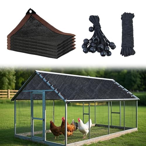 Black Chicken Coop Shade Cover, 11.5 * 6.6 FT UV 90% Shade Cloth with 20 Pcs Ball Bungees Cords, Chicken Cage Cover Chicken Run Sun Shade Mesh with Grommets for Outdoor Patio Garden Plants