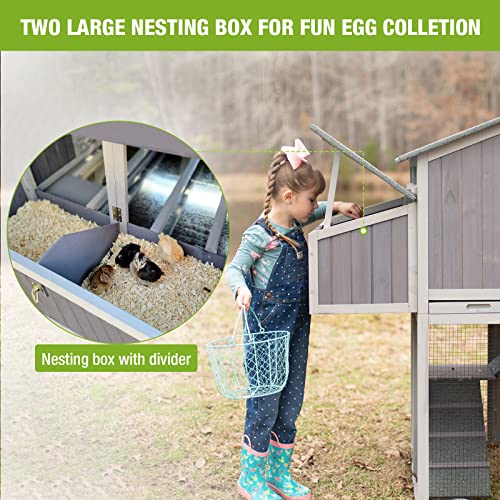 GUTINNEEN Chicken Coop with Run for 4-6 Chickens, 26ft² Large Hen House with Nesting Box, Foldable Poultry Cage with Pull Out Tray and Waterproof Roof, Easy to Assemble - color: Grey with Run 26.4ft²