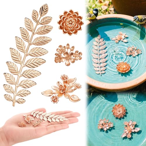 4 Pcs Mini Bird Bath Copper Ornaments Bird Bath Purification Disk Birdbath Cleaner Single 1 oz Weight Universal Fit for Outdoor Birdbaths, Bowl (Bouquet, Lotus,Triple Blossom, Laurel Leaf) - style: Bouquet, Lotus,Triple Blossom, Laurel Leaf