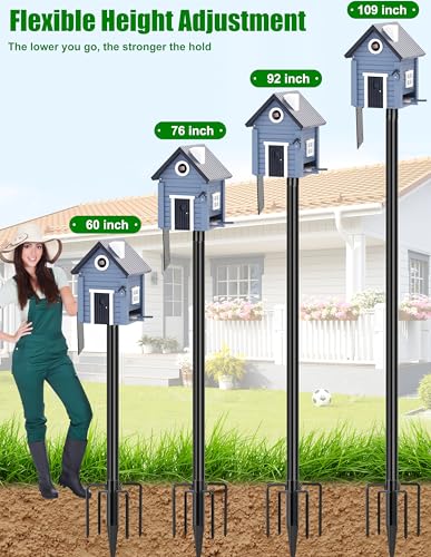 Bird House Pole, 1 Pack 109 Inch Metal Bird Feeder Pole for Outdoor, with 5-Prong Heavy Duty Base for Birdhouse Mounting, Weather Station - size: 109 inch