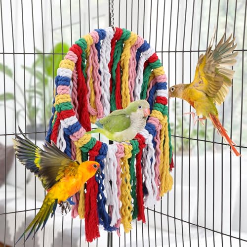 Wontee Bird Rope Chewing Toys Parrot Cage Bite Toys Colorful Hanging Ring Swing Perch for Cockatiel Conure Quaker African Grey Amazon Parrots
