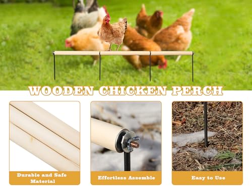 Chicken Coop Accessories, Extra Long Wooden Chicken Roosting Perch with Metal Stakes, Roosting Bars for Chickens in Coop, Chicken Enrichment Toys