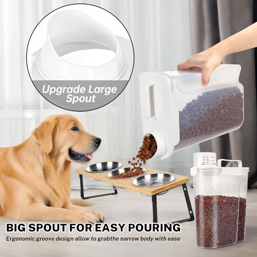 Dog Cat Food Storage Container with Cup (White, 5+10L) | Pet Food Pourable Container Airtight with Large Spout, BPA-Free Plastic Food Dispenser for Pet Food, Bird Seed, Rice, Flour - color: White, size: 5+10L