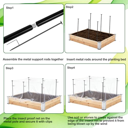 Metal Garden Netting Kit, 6 Pack 2.6ft Raised Garden Bed Net Support Stakes with 13×10ft Fine Mesh Insect Netting 12pcs Clips Bird Barrier Screen Cover for Protect Plant Vegetable Row from Animals Bug - color: 6 Poles With 10×13 Ft Netting